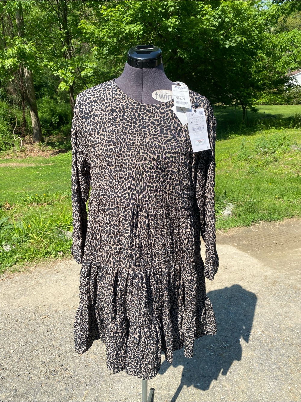 Zara Leopard Print Mini Dress - Black and Beige